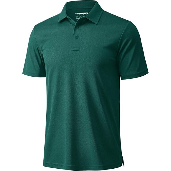 Men's Emerald Green Short Sleeve Quick Dry Collared Moisture Wicking Polo Shirts